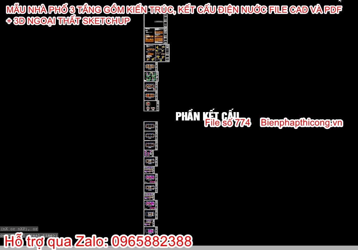 Bản vẽ kết cấu cad nhà 3 tầng 4,7m x 14,3m 3 ngủ.