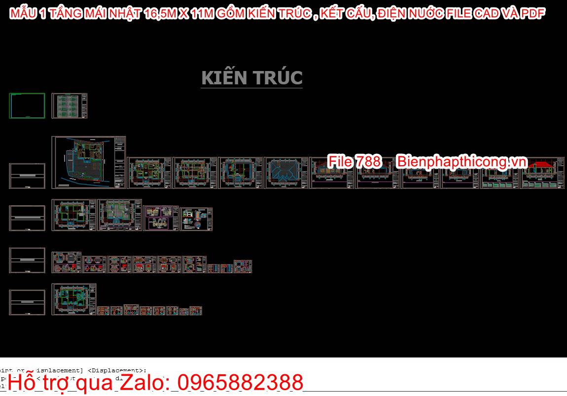 File autocad phần kiến trúc nhà 1 tầng mái nhật 160m2.