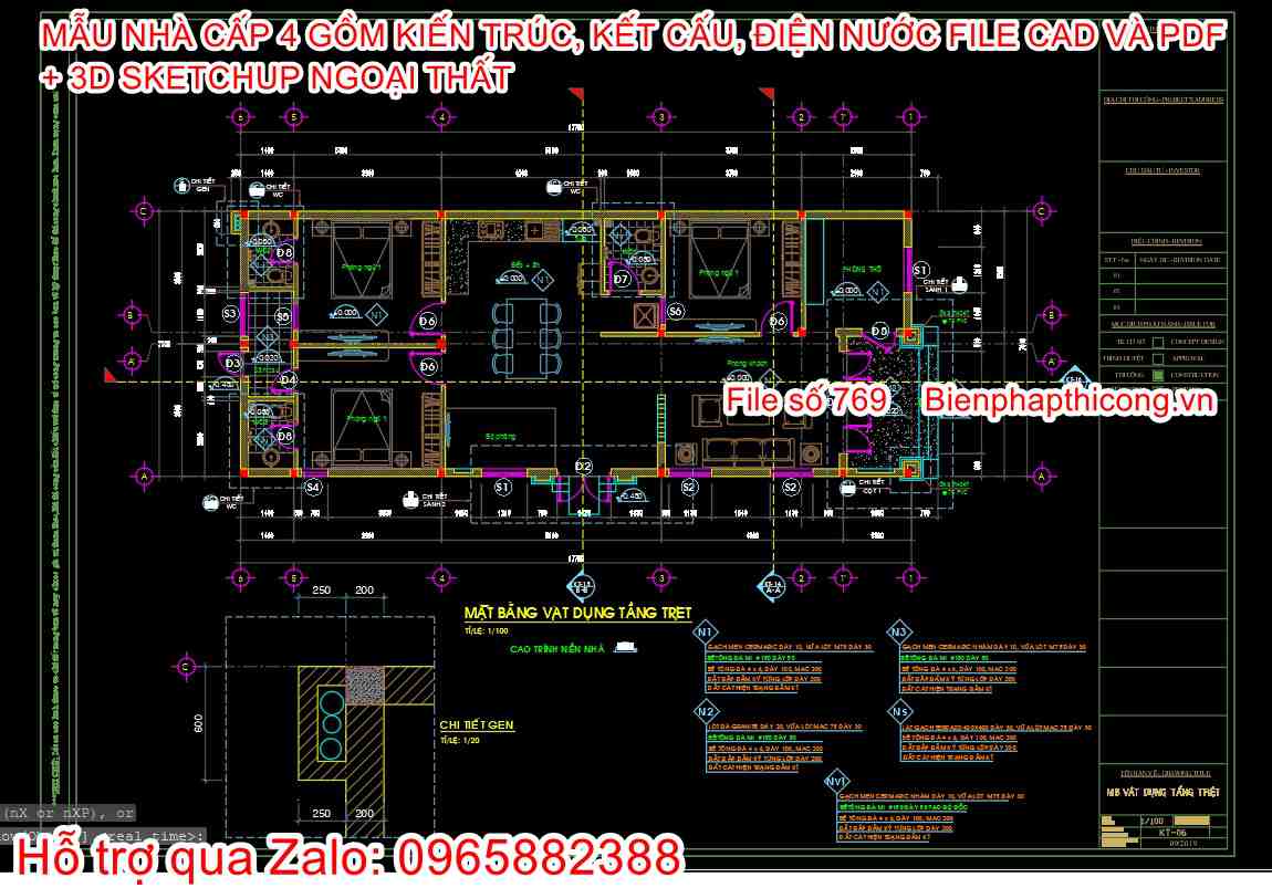 Mặt bằng tầng 1 nhà cấp 4 3 ngủ đẹp.