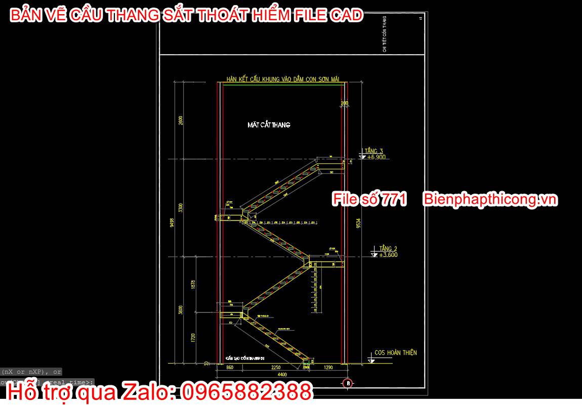 Mẫu cầu thang sắt thoát hiểm ngoài nhà.