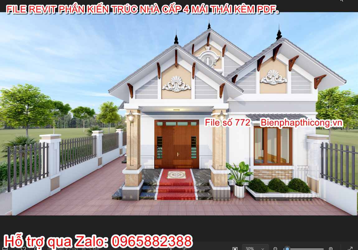 Phối cảnh mặt tiền nhà cấp 4 3 ngủ 9m x 13m.