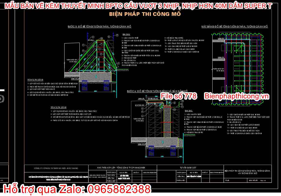 Tải bản vẽ biện pháp thi công mố cầu cad.
