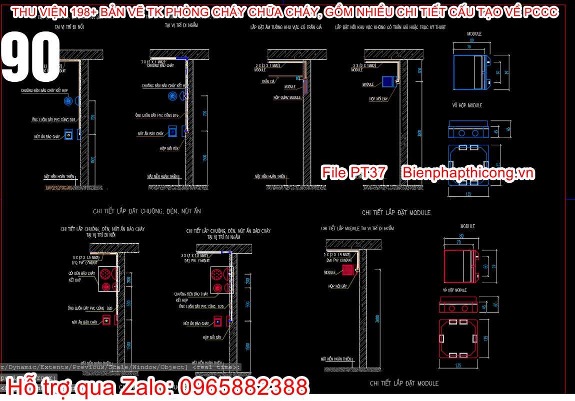 Chi tiết lắp đặt chuông đèn nút ấn cad.