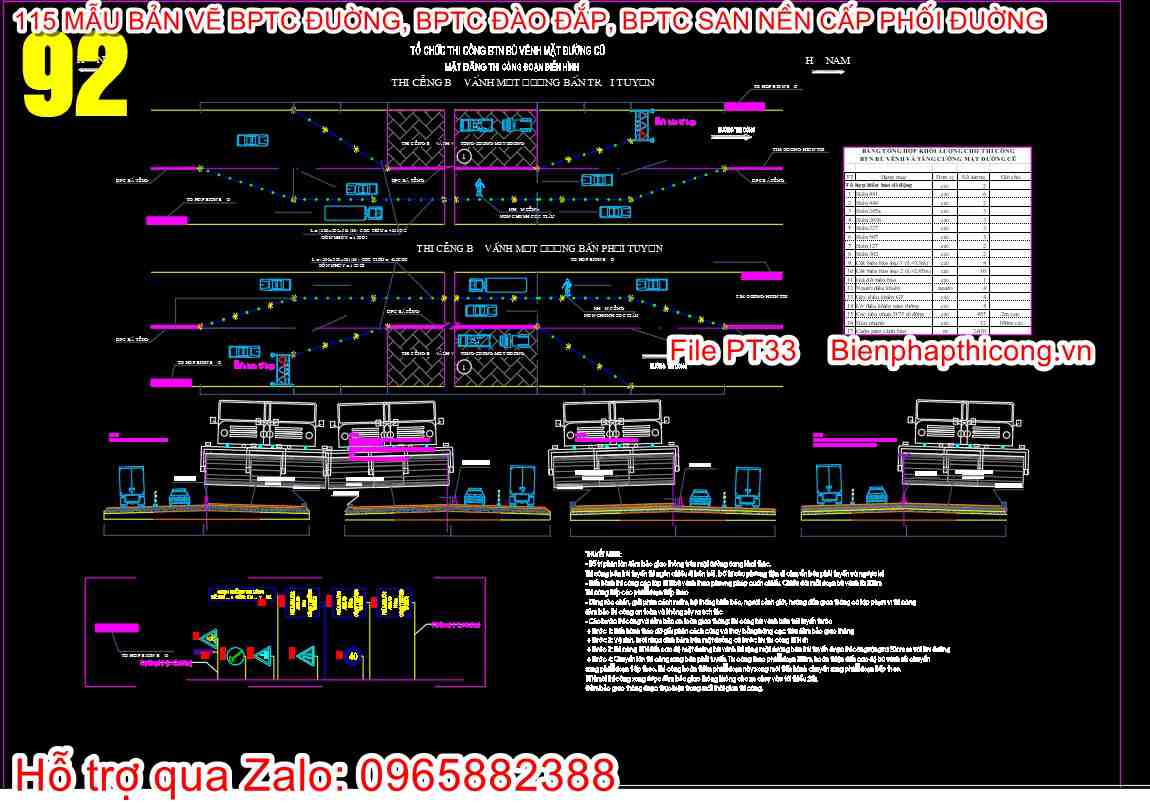 Bản vẽ biện pháp thi công BTN bù vênh mặt đường cũ.