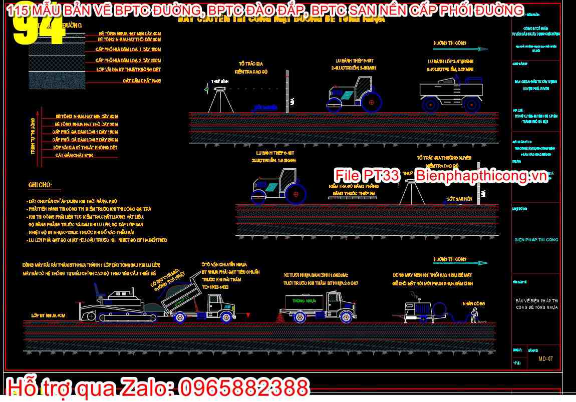 Dây chuyền thi công bê tông mặt đường bê tông nhựa.