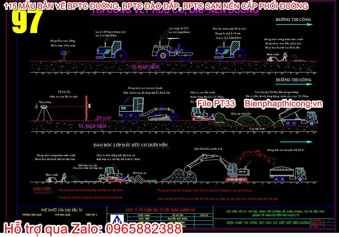 Bản vẽ biện pháp vét hữu cơ đắp nền đường.
