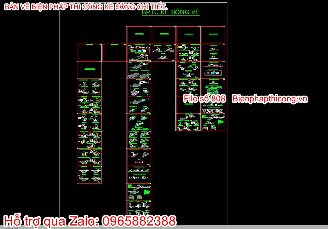 Bản vẽ mẫu biện pháp thi công kè sông kè biển cad.