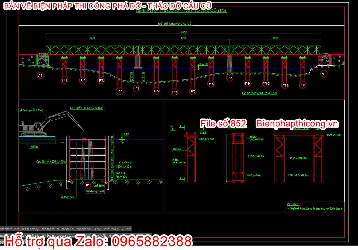 Bản vẽ bptc tháo dỡ cầu cũ cad.