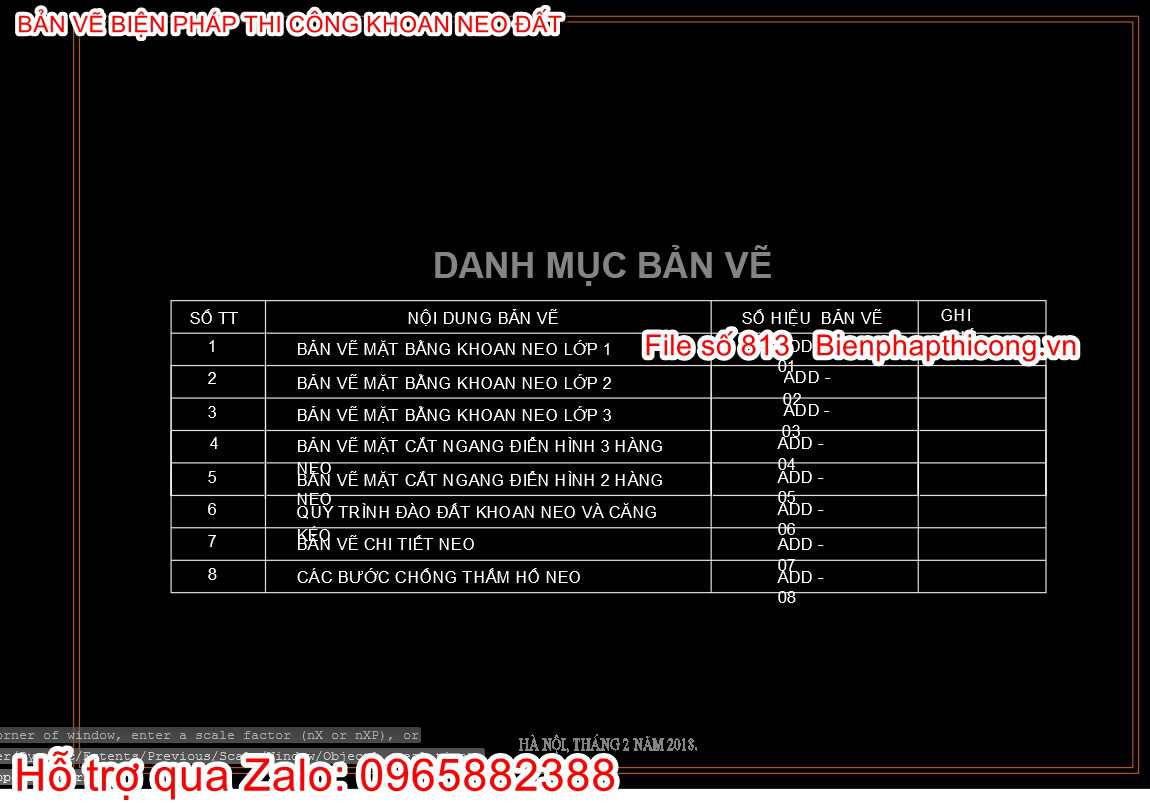 Danh mục bản vẽ khoan neo đất.
