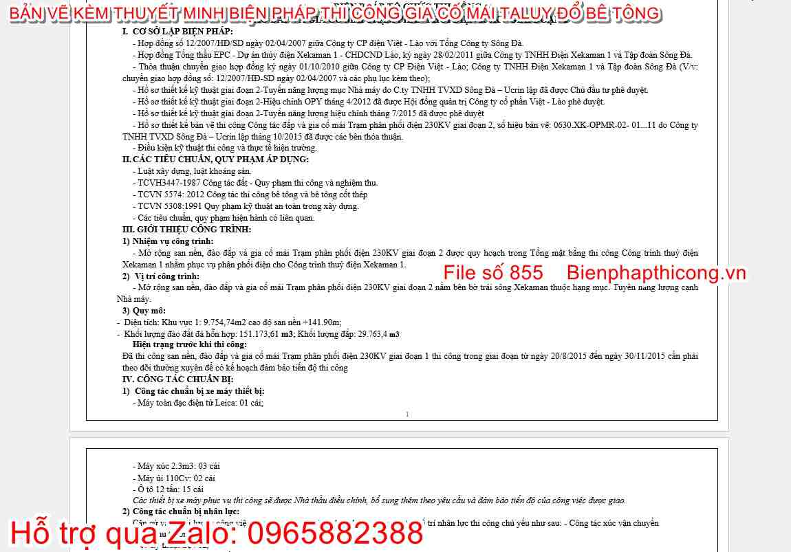 Thuyết minh biện pháp tổ chức thi công mái taluy.