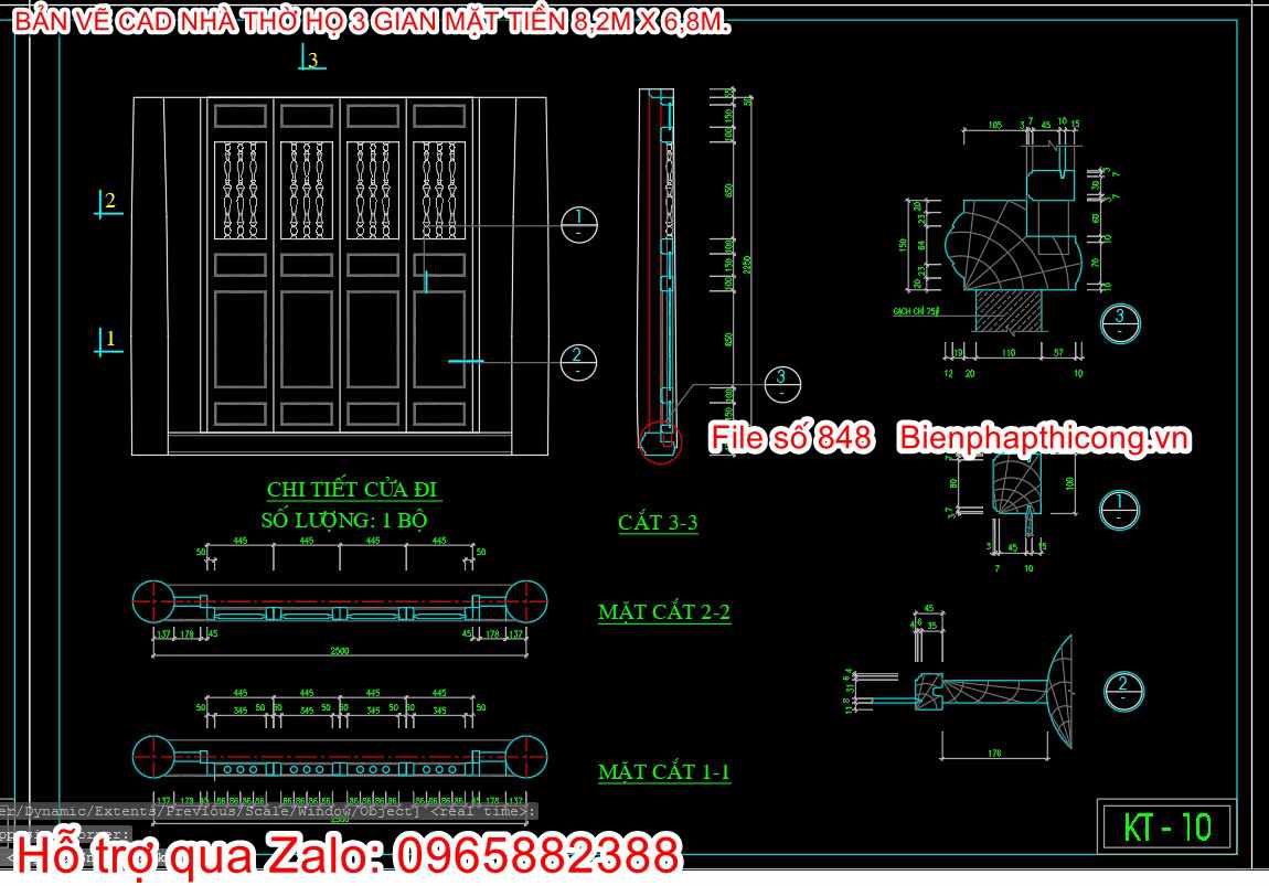 Bản vẽ thiết kế cửa đi nhà thờ họ 3 gian.