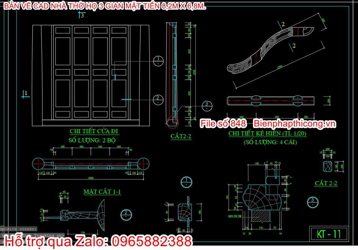 Download bản vẽ cad nhà thờ họ 3 gian đẹp.