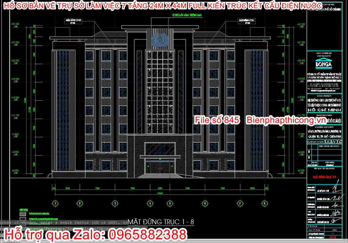File bản vẽ mặt đứng nhà làm việc 7 tầng cad đẹp.