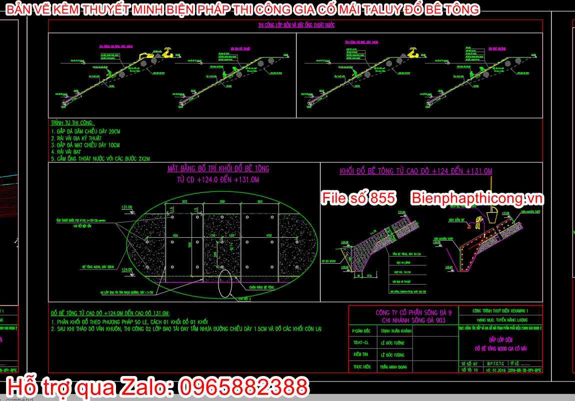 Bản vẽ mặt bằng bố trí khối đổ bê tông taluy.