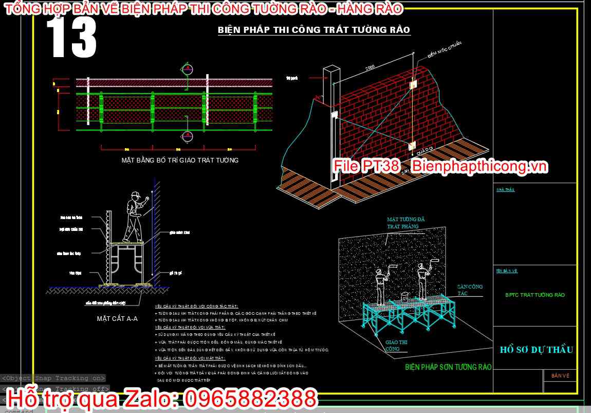 Mẫu bản vẽ bptc trát tường rào cad.