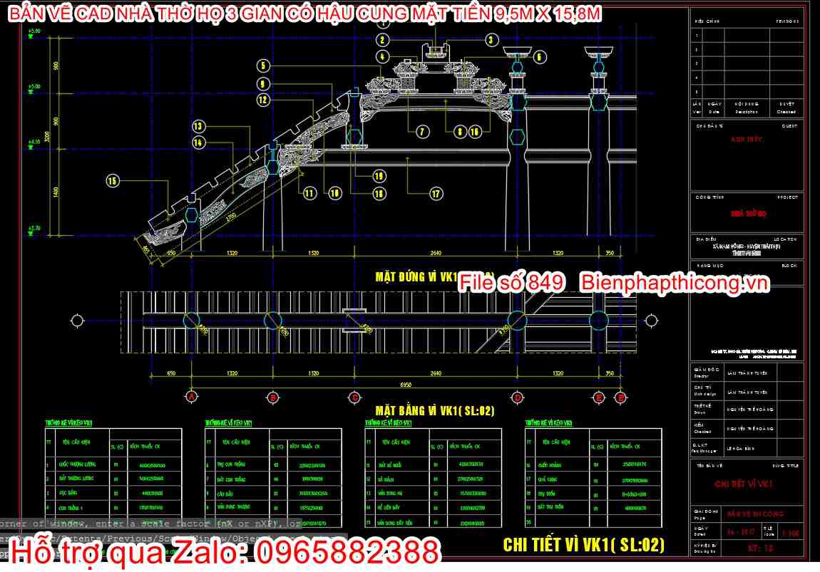 Bản vẽ chi tiết mặt đứng vì nhà thờ.