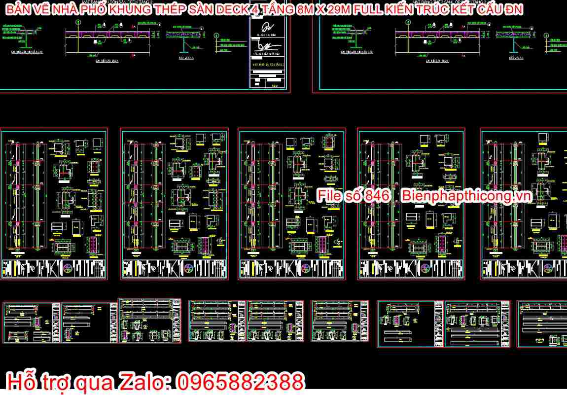 Full nhà phố khung thép kết cấu cad.