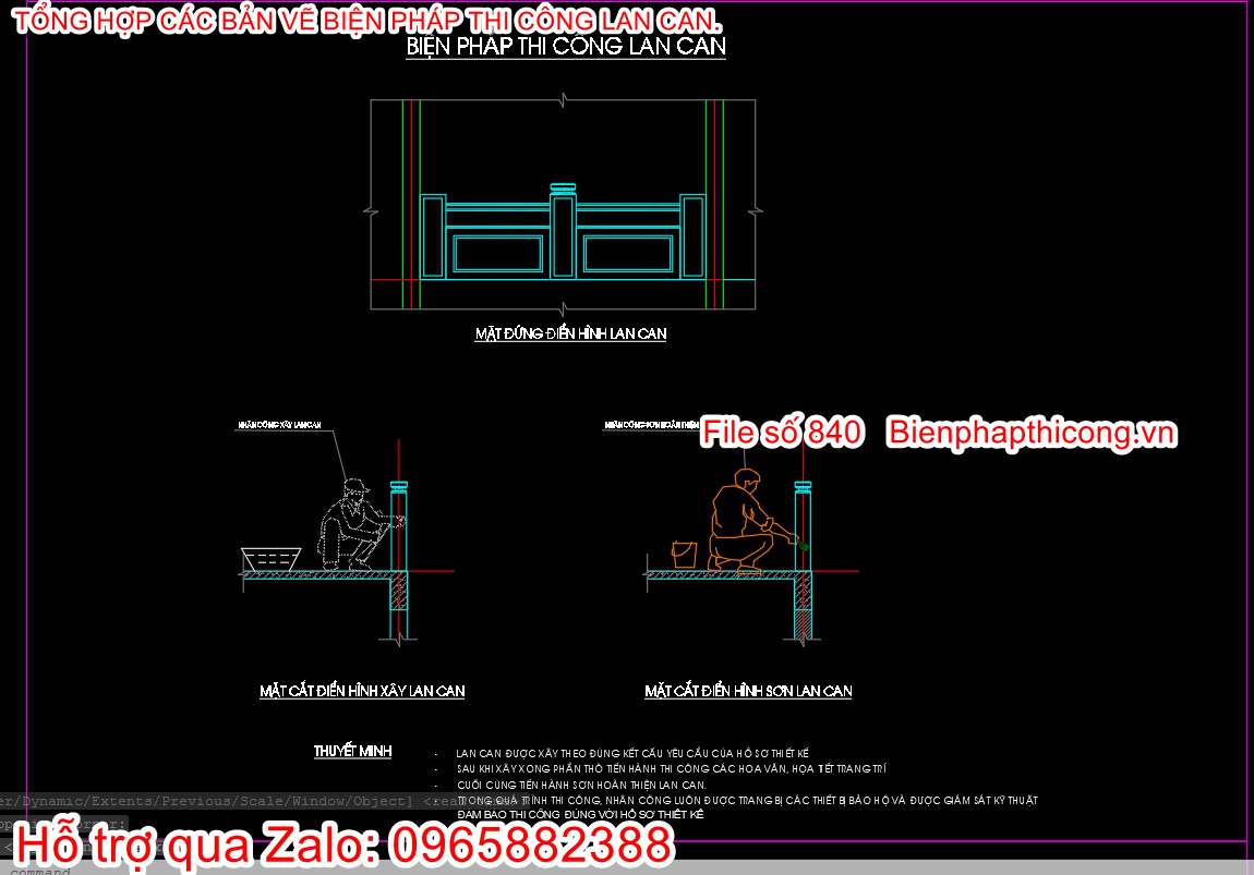Tải bản vẽ bptc lan can xây tường.