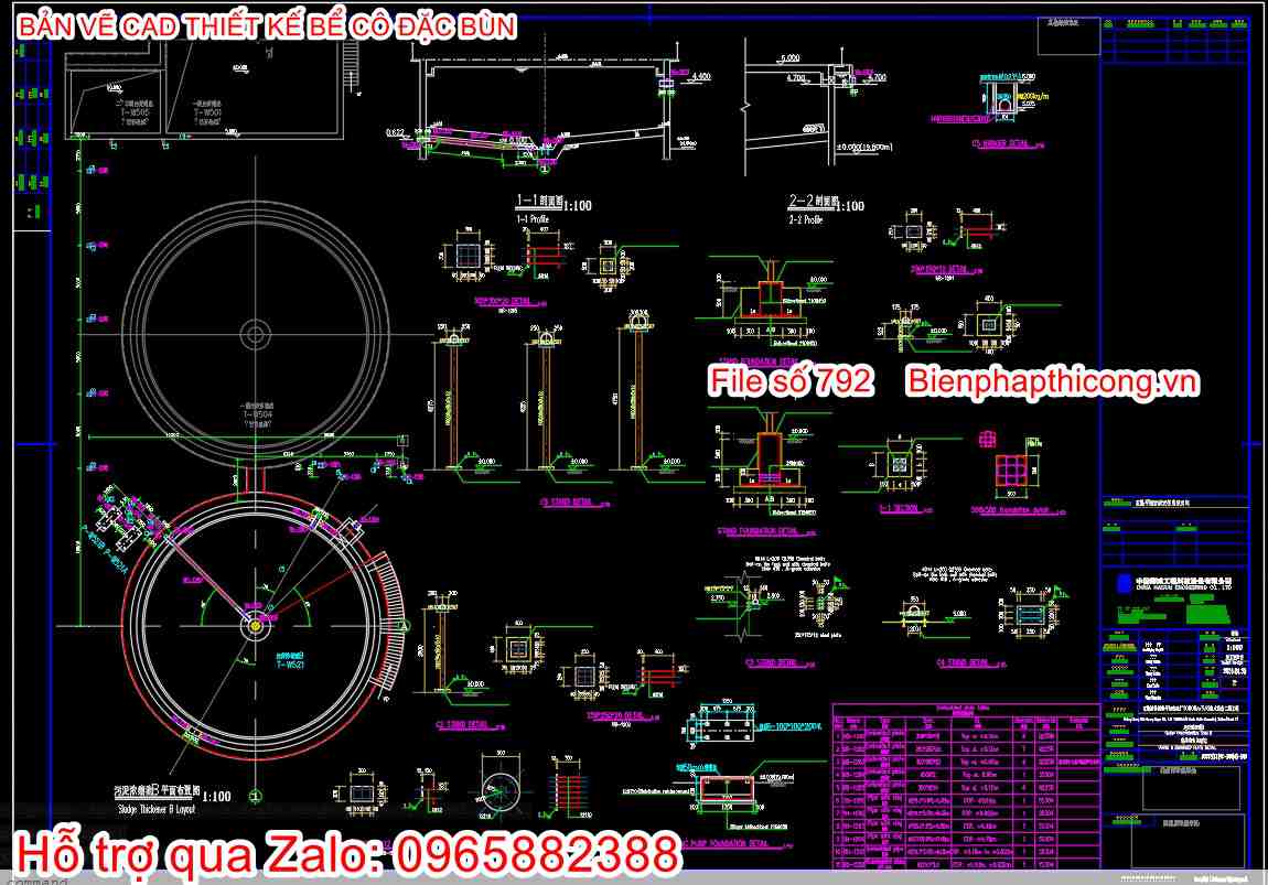 Bản vẽ cad bể cô đặc bùn.