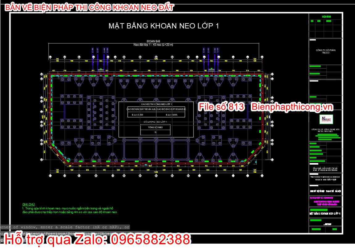 Mặt bằng khoan neo lớp 1.