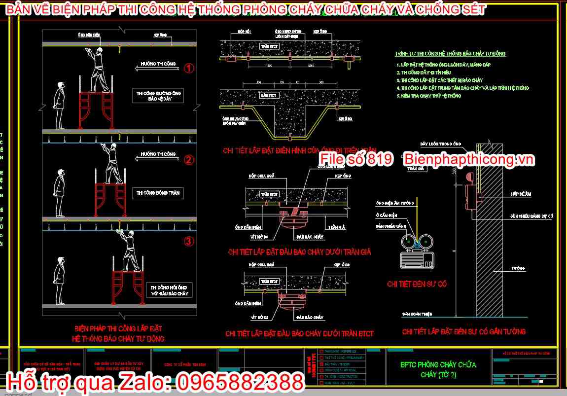 Biện pháp thi công hệ thống pccc đèn báo cháy.