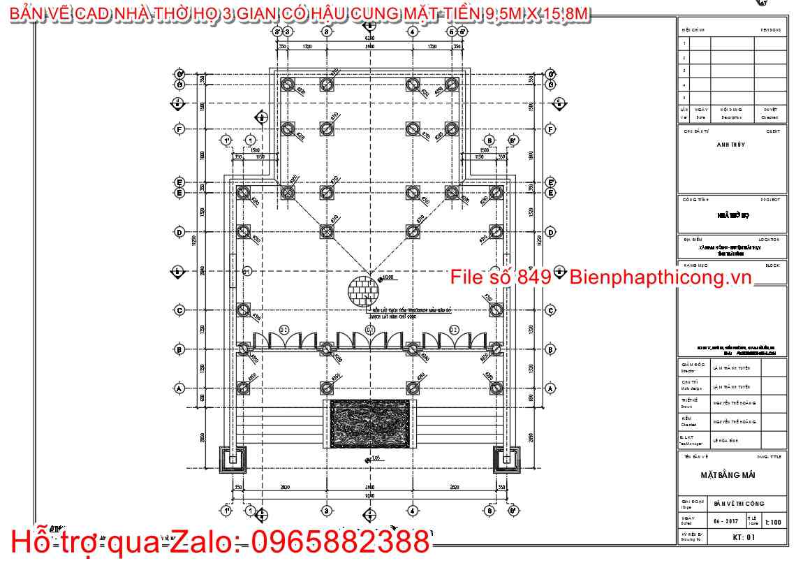 Hồ sơ bản vẽ nhà thờ họ 3 gian có hậu cung.