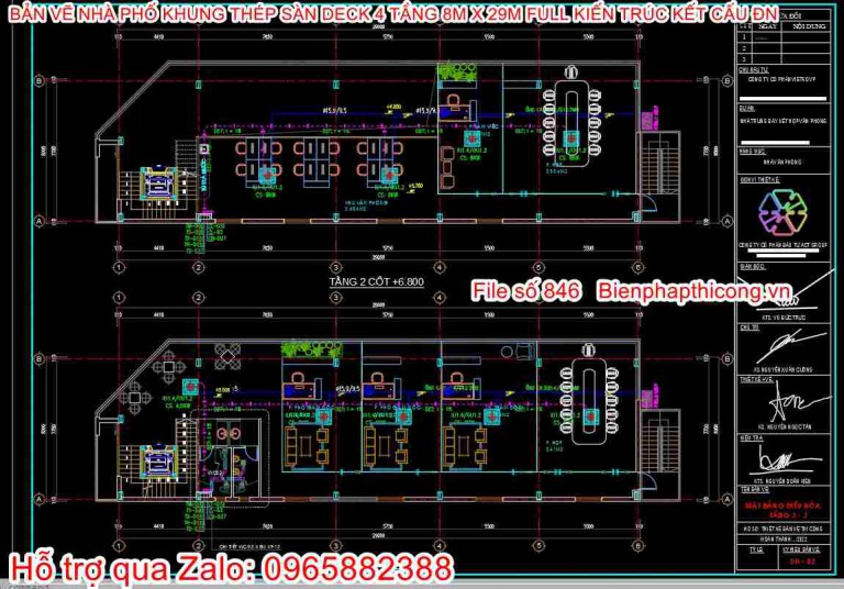 Tải bản vẽ nhà ống khung thép sàn deck rộng 8m cad