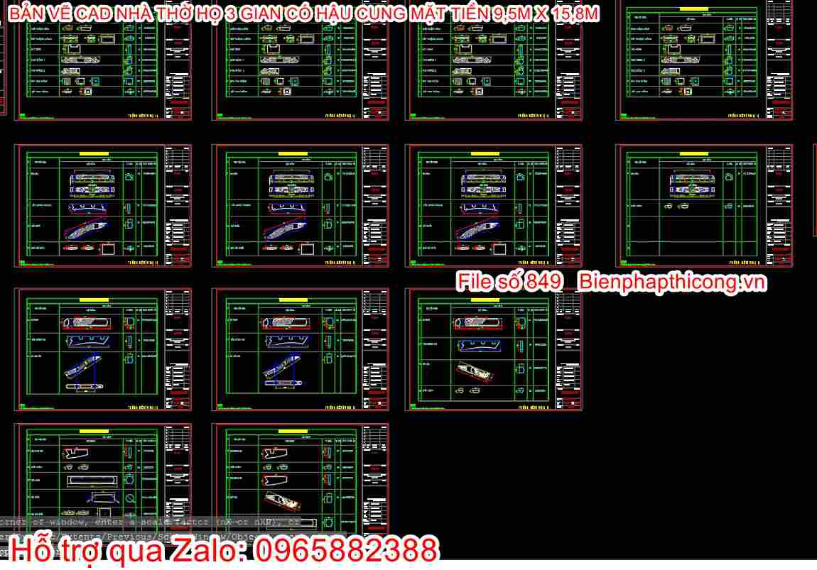File thiết kế chi tiết full nhà thờ họ 3 gian.