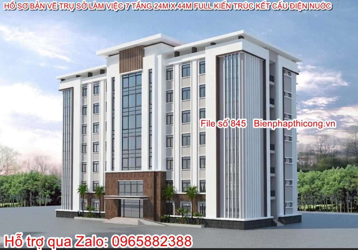 Hồ sơ thiết kế mặt tiền nhà làm việc 7 tầng cad đẹp.