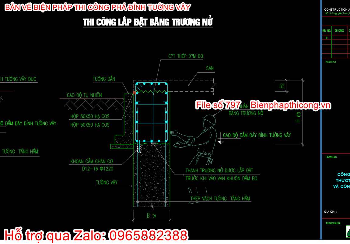 Bản vẽ cad biện pháp thi công phá đỉnh tường vây.