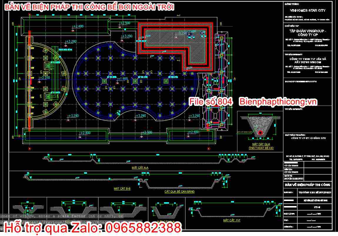 Bản vẽ bptc đào đất móng bể bơi cad.