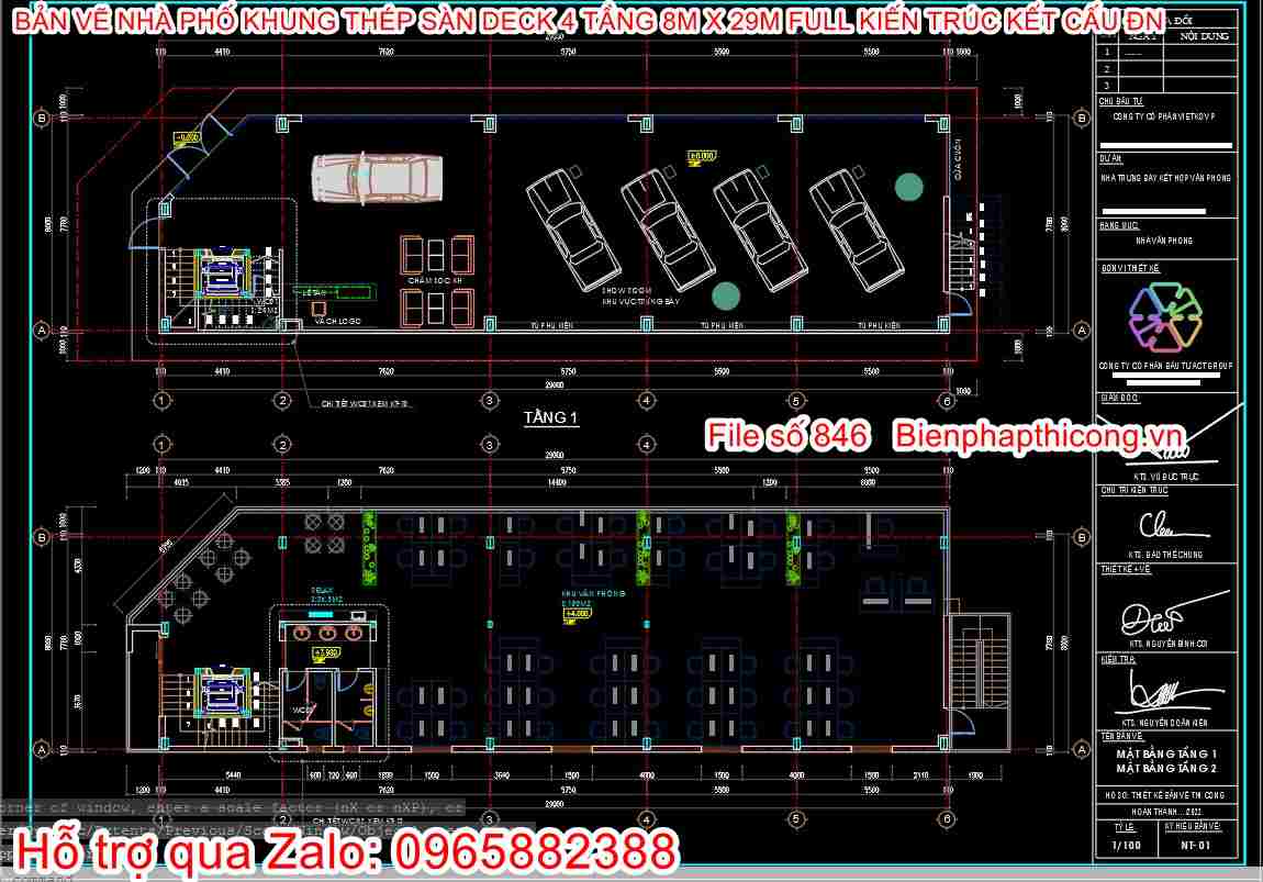 Mẫu nhà khung thép 4 tầng sàn deck mặt tiền 8m.