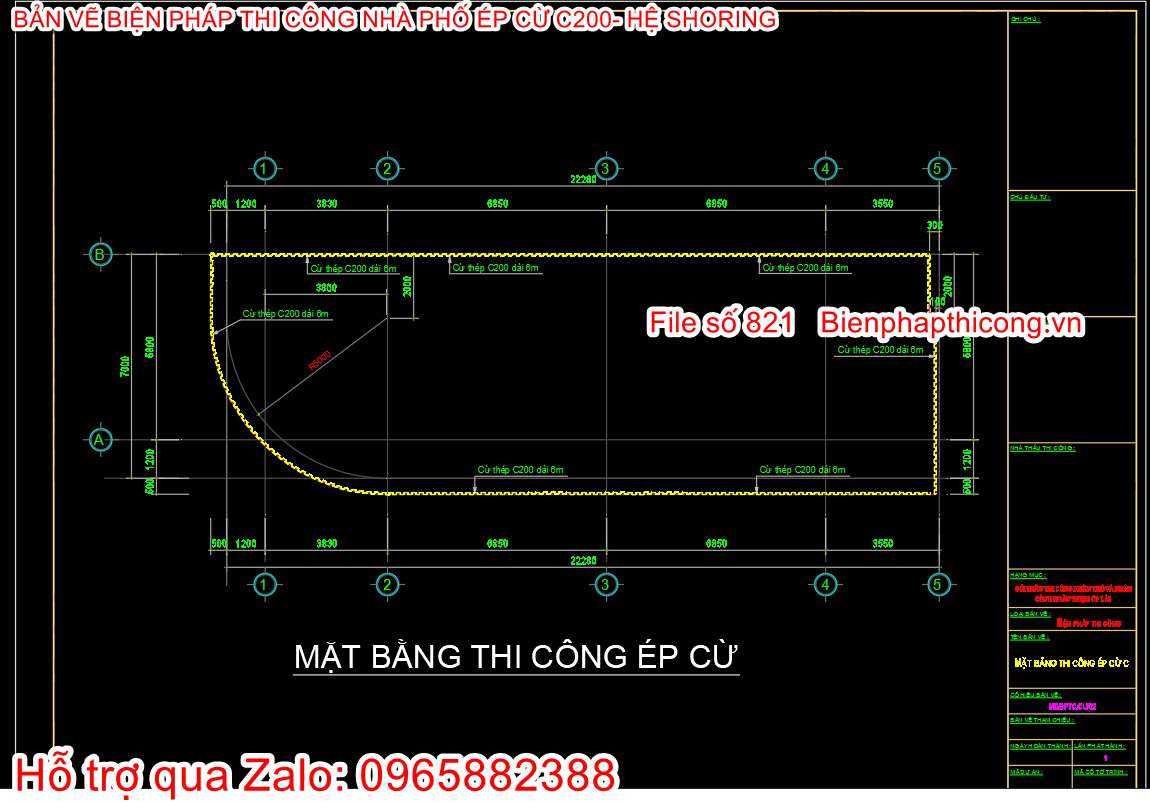 Mặt bằng thi công ép cừ C200 shoring.