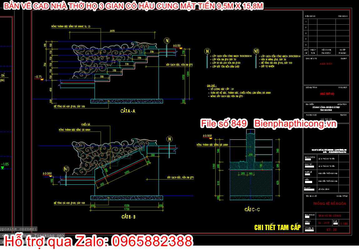 Thiết kế chi tiết tam cấp nhà thờ họ đẹp.