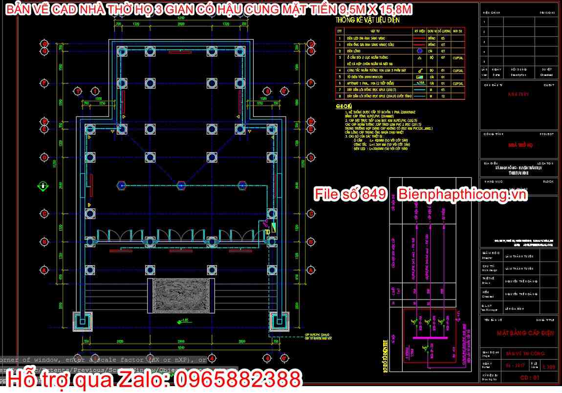 Thiết kế cấp điện nhà thờ họ cad.