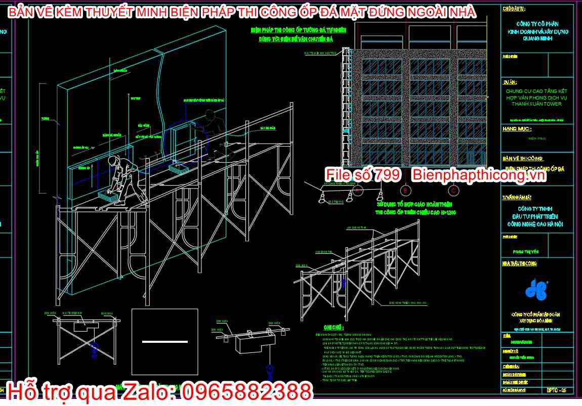 Bản vẽ biện pháp ốp tường đá tự nhiên.