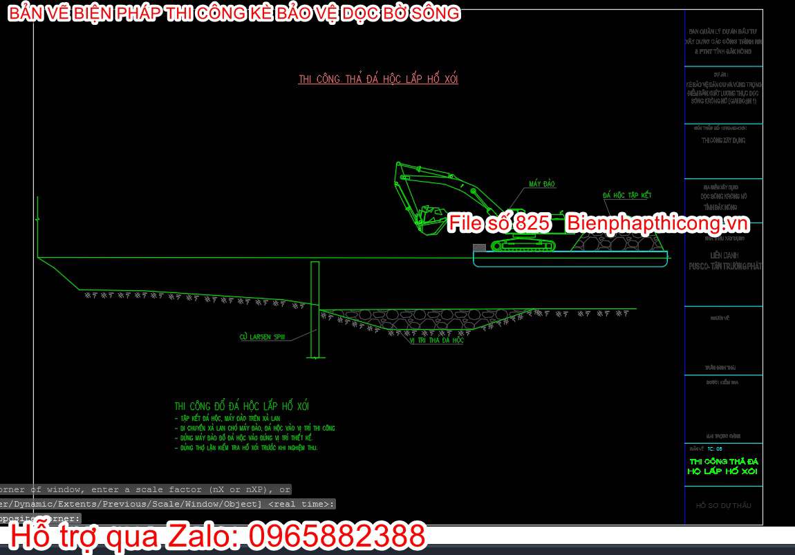 Bản vẽ bptc thả đá hộc lập hố xói cad.
