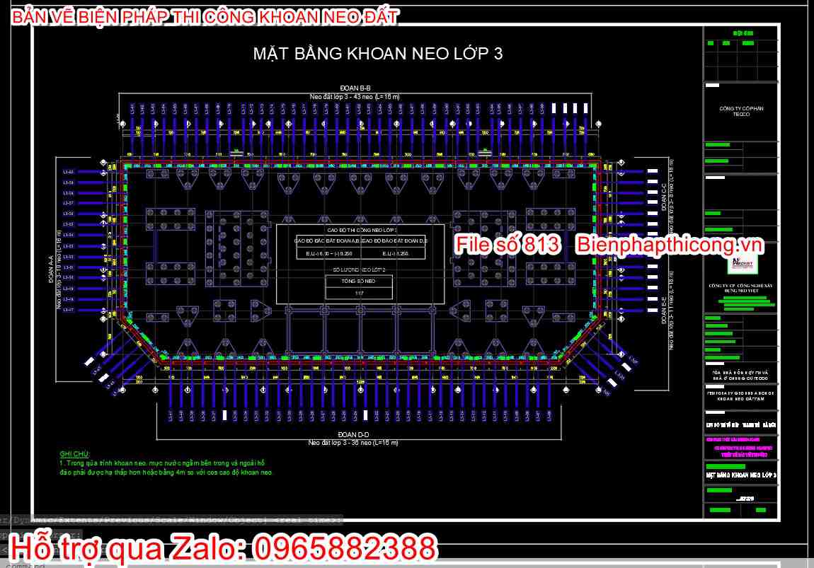Mặt bằng khoan neo lớp 3.