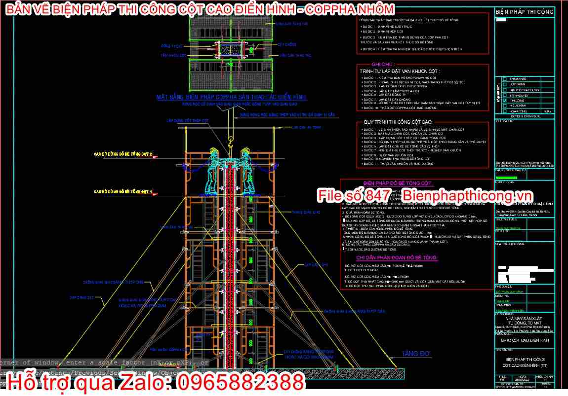 File cad biện pháp thi công cột cao.