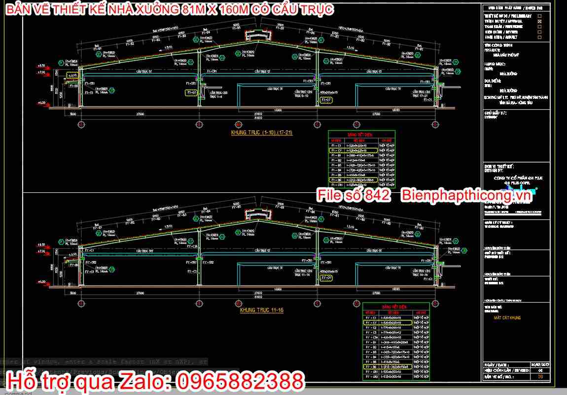 Bản vẽ thiết kế khung trục nhà 81m x 160m.