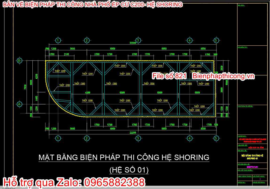 Mặt bằng BPTC hệ shoring nhà phố.