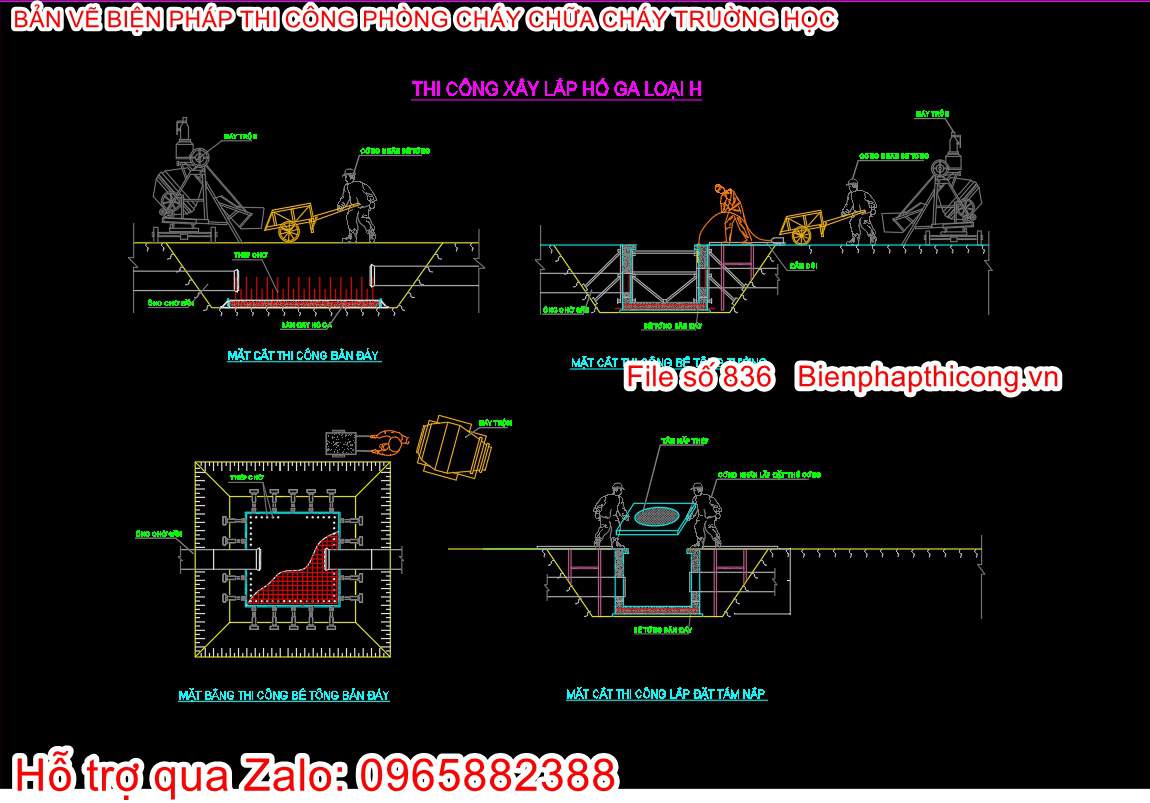 Bản vẽ biện pháp thi công hố ga phòng cháy cad.