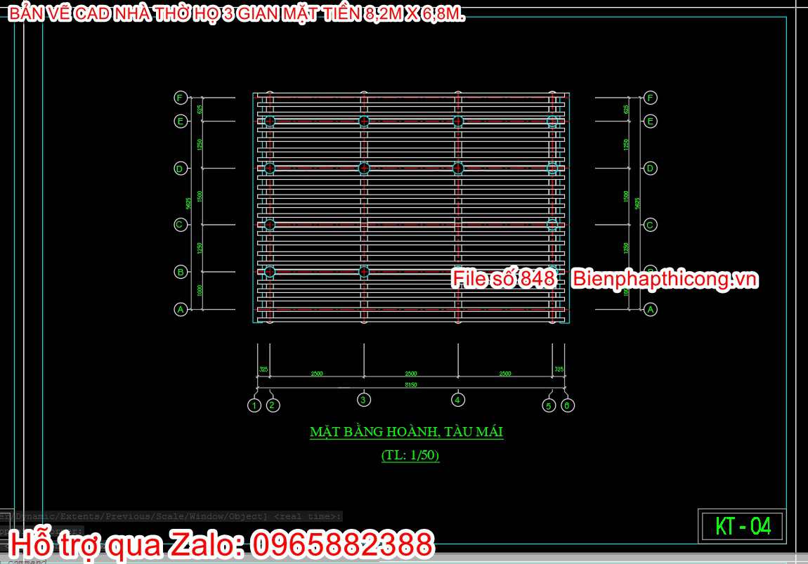 Tải bản vẽ cad mặt bằng hoành tàu mái.