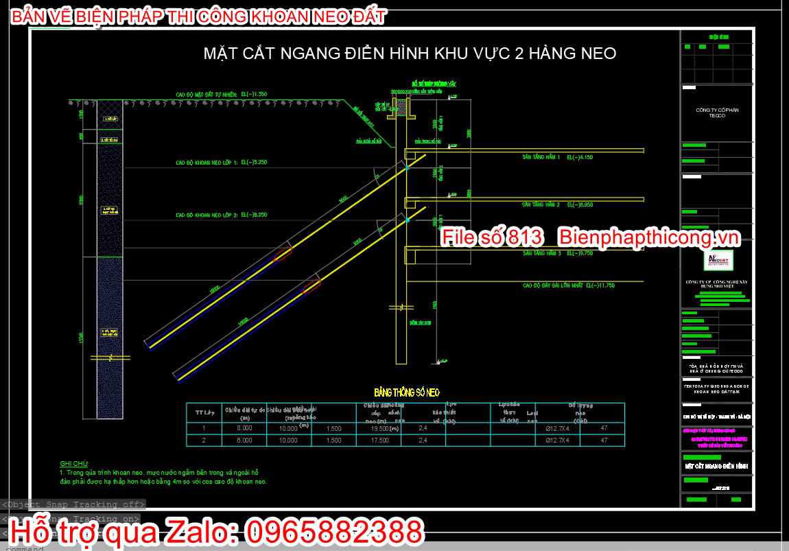 Mặt cắt ngang điển hình khu vực 2 hàng neo.