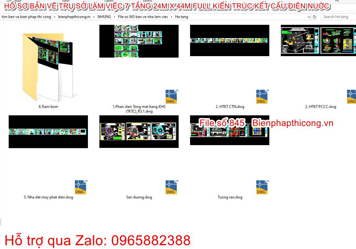Thiết kế phần hạ tầng nhà làm việc 7 tầng full.