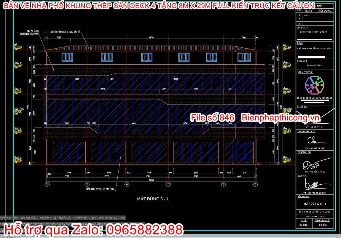 Bản vẽ nhà khung thép cad 4 tầng.