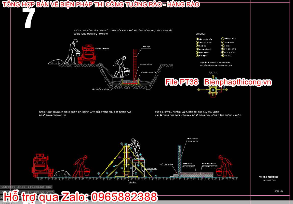 Bản vẽ bptc móng trụ tường rào cad.