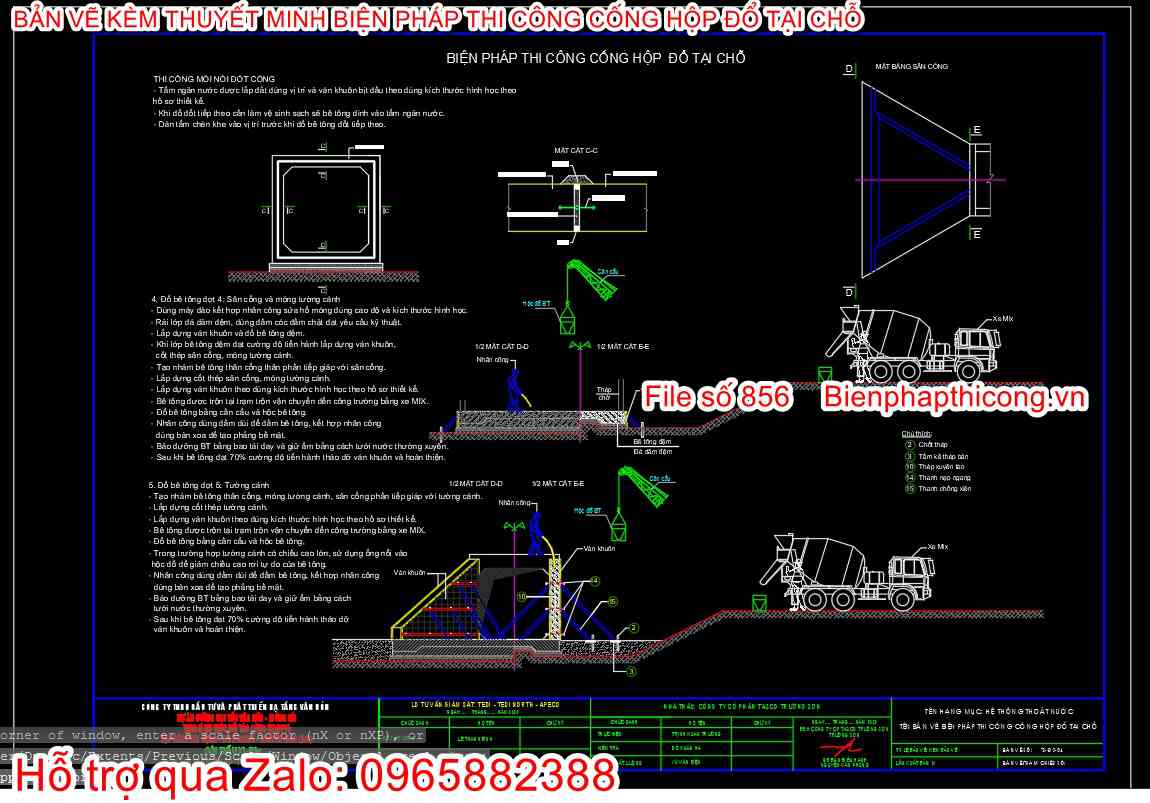 Bản vẽ biện pháp thi công tường cánh cad.