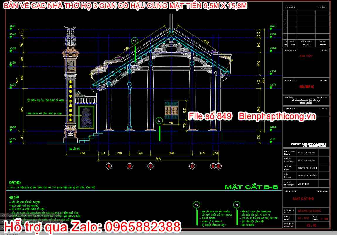 File cad nhà thờ họ 3 gian đẹp.