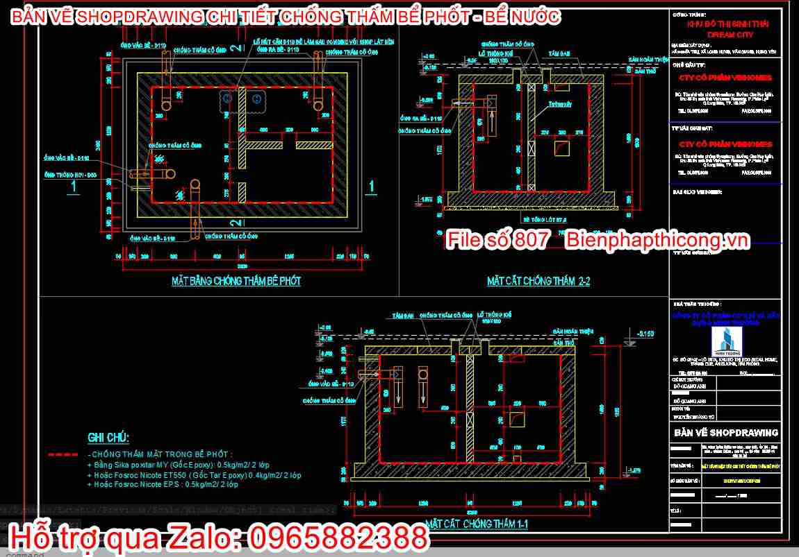 Bản vẽ bptc chống thấm bể phốt cad.